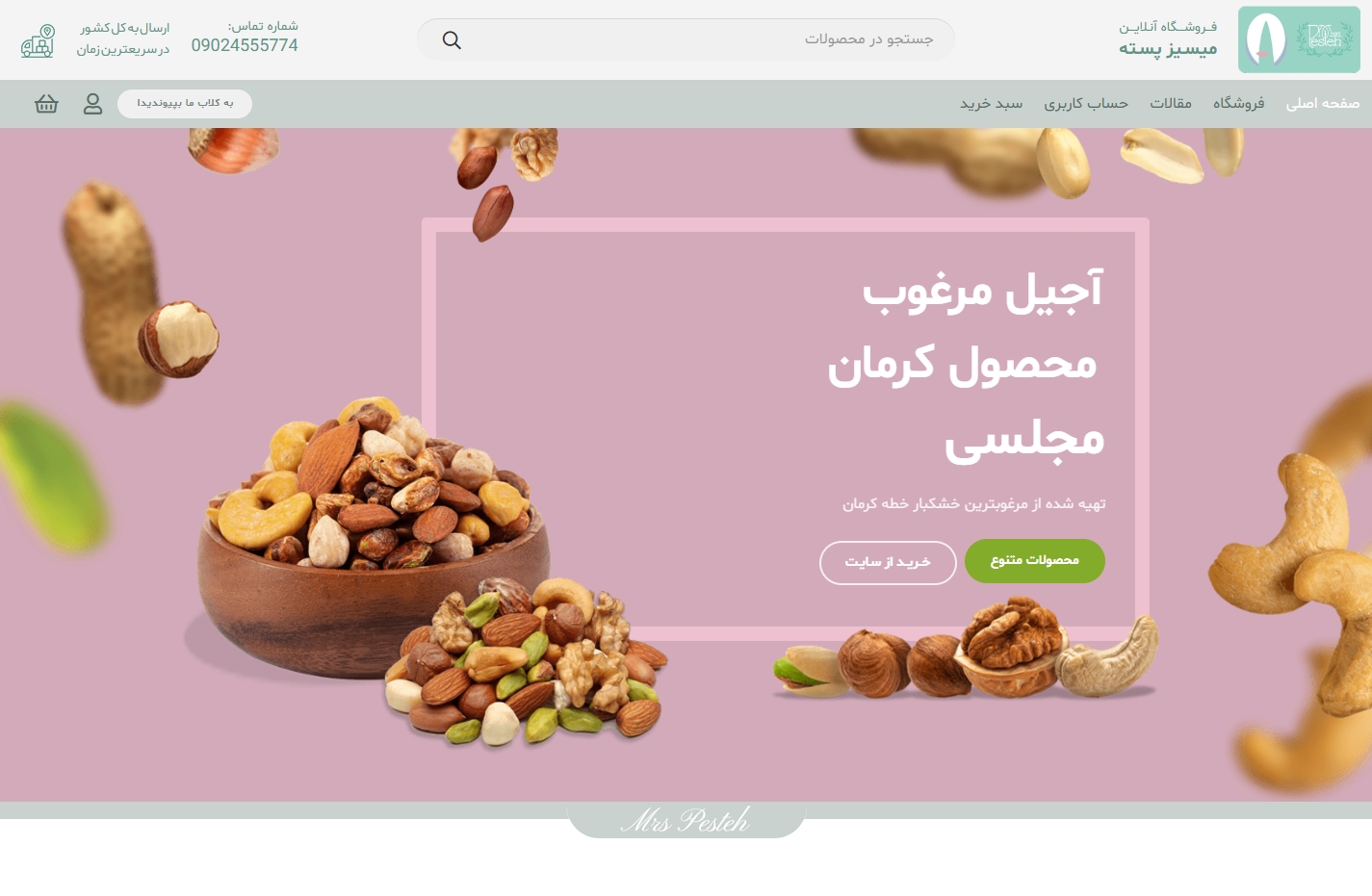 طراحی وب سایت فروشگاهی میسیز پسته